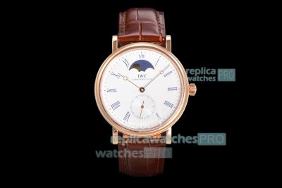 Copy IWC Portofino Moonphase White Dial Men Rose Gold Case Watch 